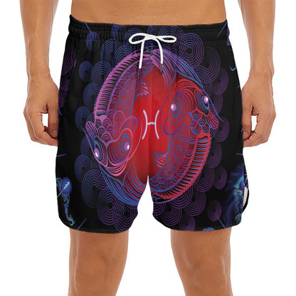 Pisces And Astrological Signs Print Men's Split Running Shorts
