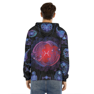 Pisces And Astrological Signs Print Men's Velvet Pullover Hoodie