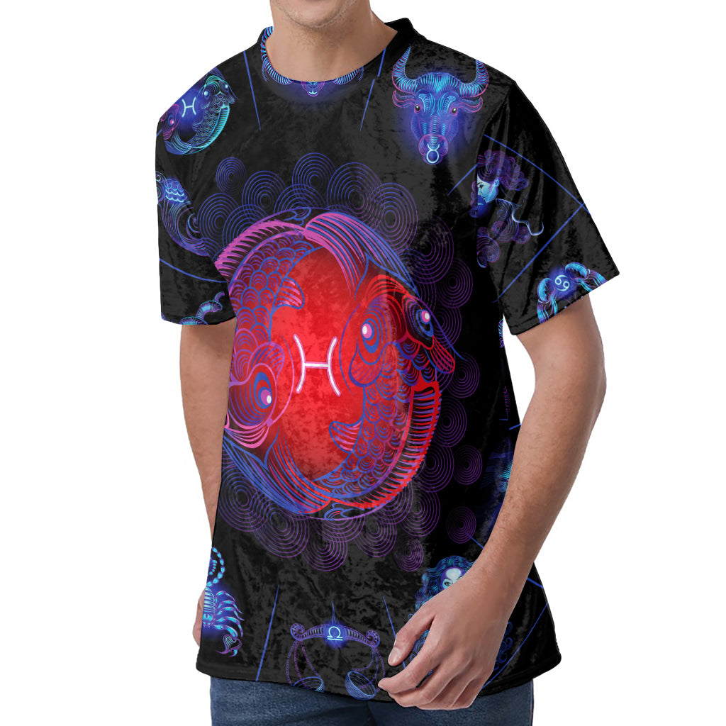 Pisces And Astrological Signs Print Men's Velvet T-Shirt