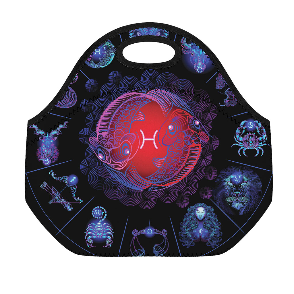 Pisces And Astrological Signs Print Neoprene Lunch Bag