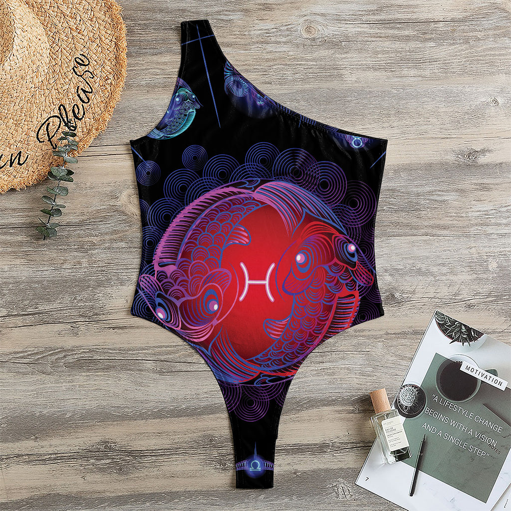 Pisces And Astrological Signs Print One Shoulder Bodysuit