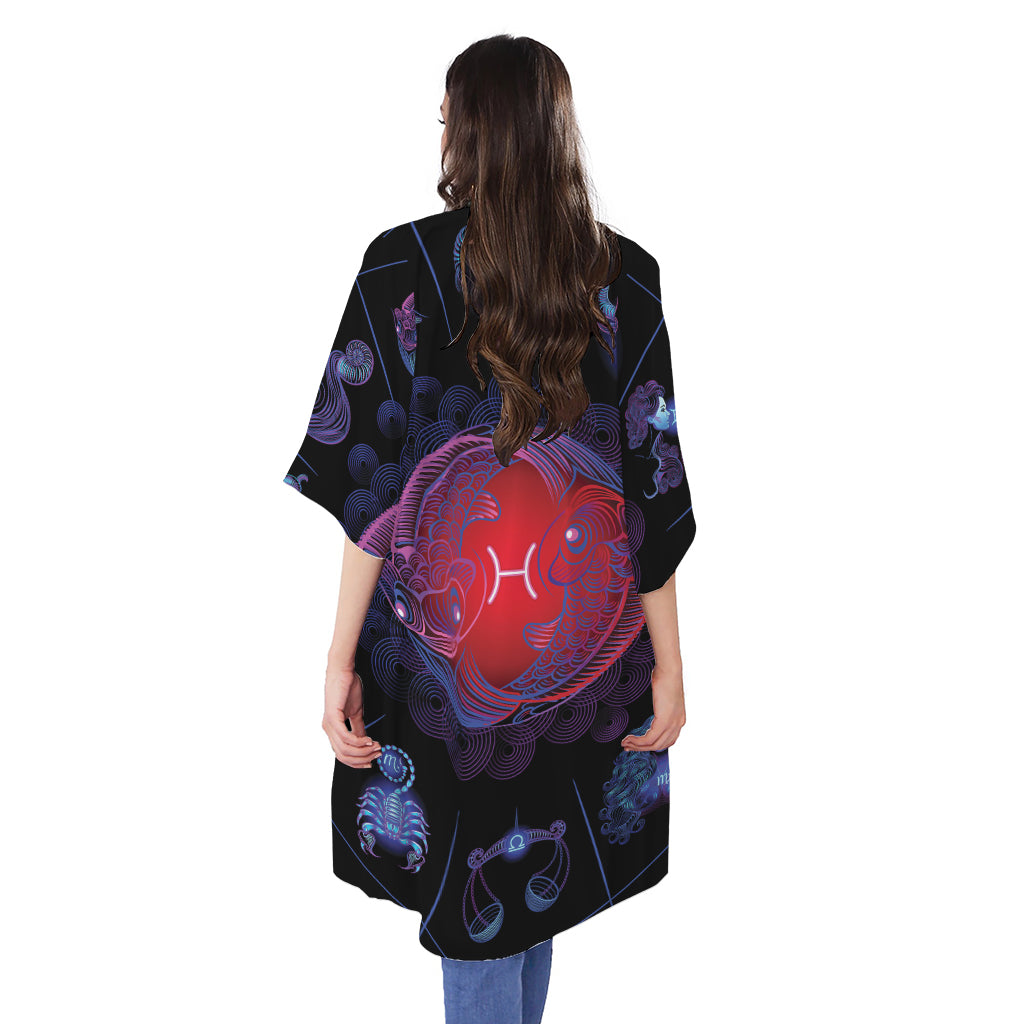 Pisces And Astrological Signs Print Open Front Beach Cover Up