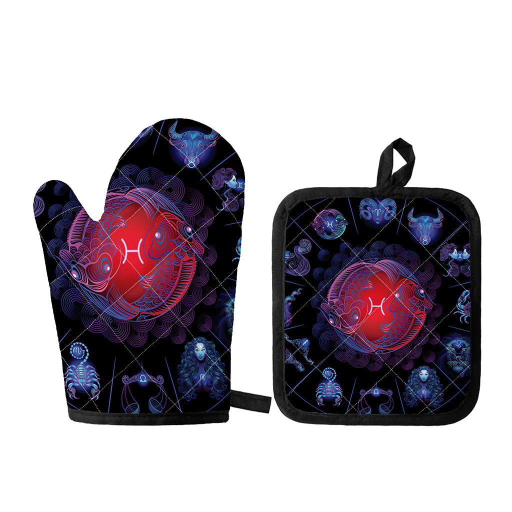 Pisces And Astrological Signs Print Oven Mitt And Pot Holder Set