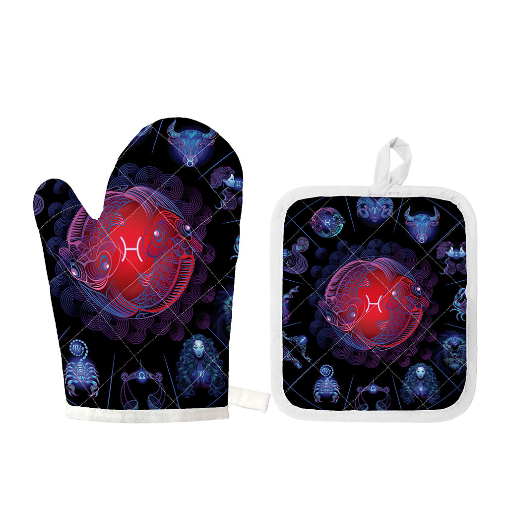 Pisces And Astrological Signs Print Oven Mitt And Pot Holder Set