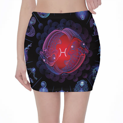Pisces And Astrological Signs Print Pencil Mini Skirt