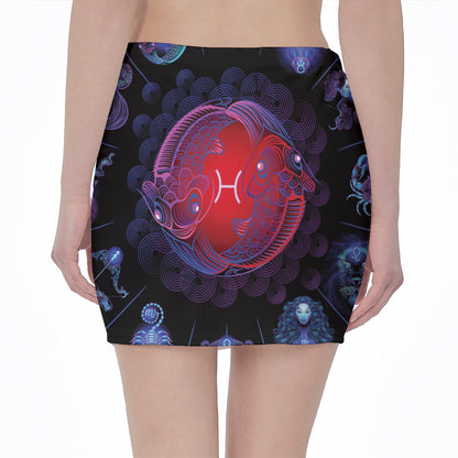 Pisces And Astrological Signs Print Pencil Mini Skirt