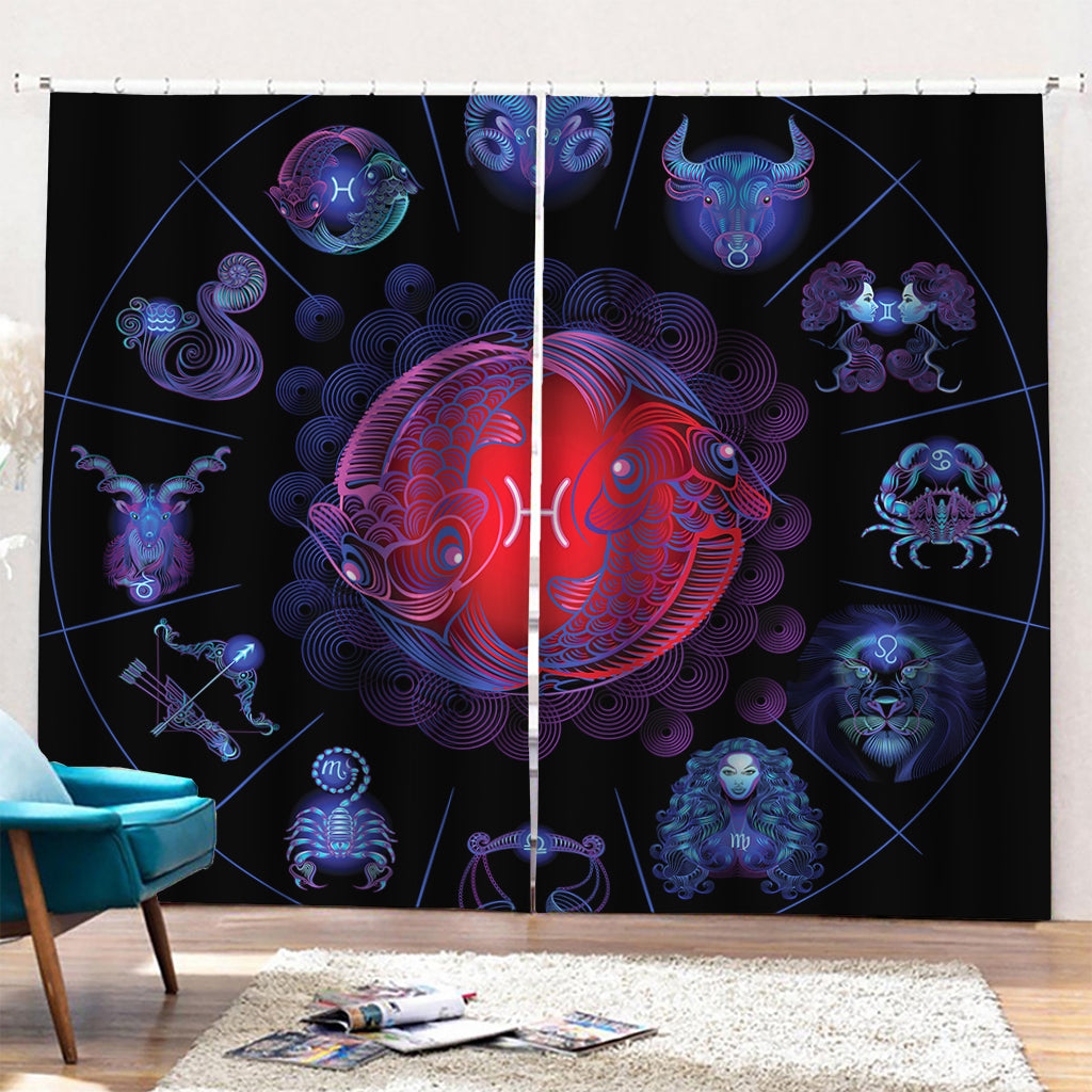 Pisces And Astrological Signs Print Pencil Pleat Curtains