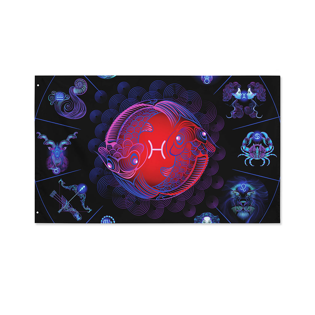 Pisces And Astrological Signs Print Polyester Flag