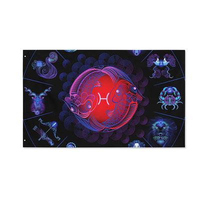 Pisces And Astrological Signs Print Polyester Flag