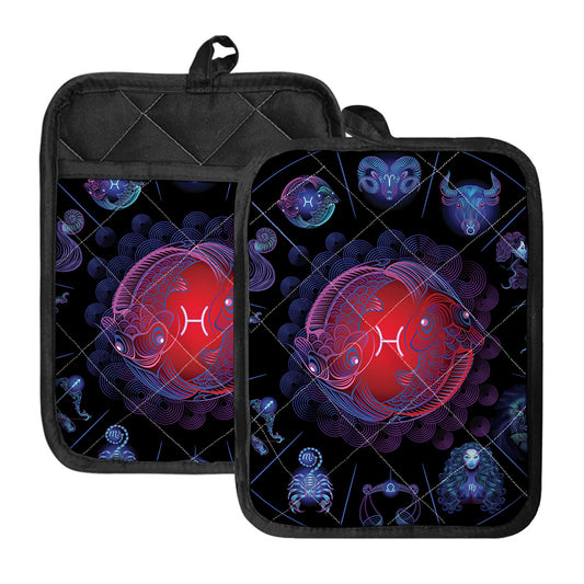 Pisces And Astrological Signs Print Pot Holders With Pocket