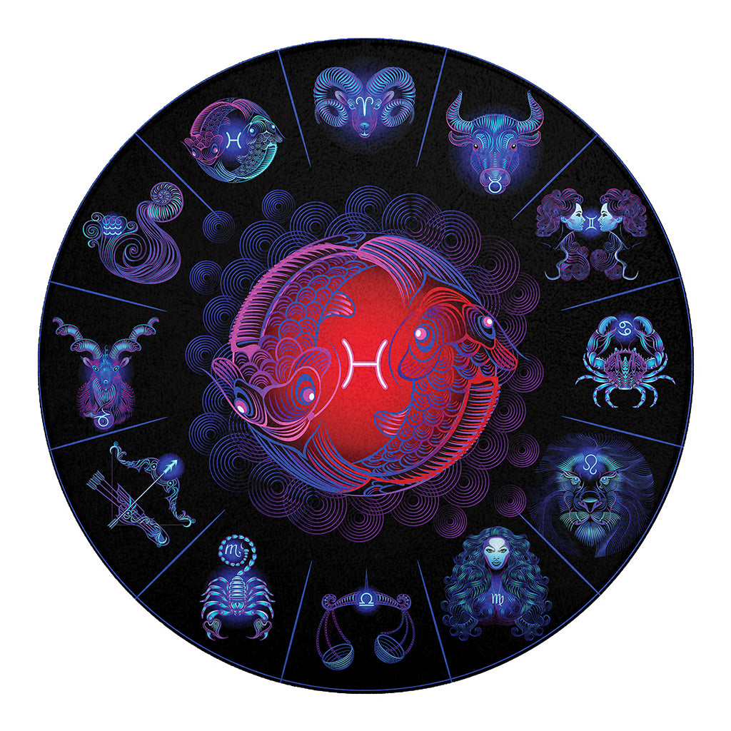 Pisces And Astrological Signs Print Round Blanket