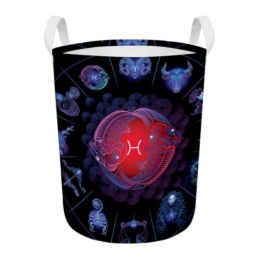 Pisces And Astrological Signs Print Round Laundry Basket