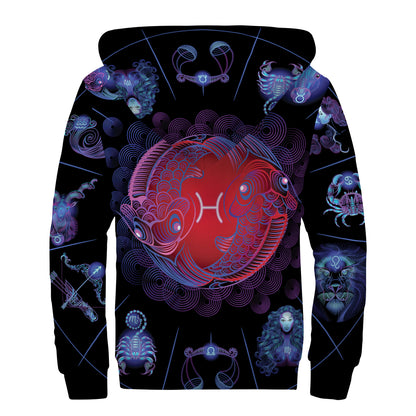 Pisces And Astrological Signs Print Sherpa Lined Zip Up Hoodie