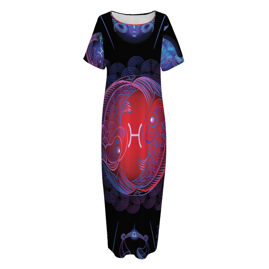 Pisces And Astrological Signs Print Short Sleeve Long Nightdress