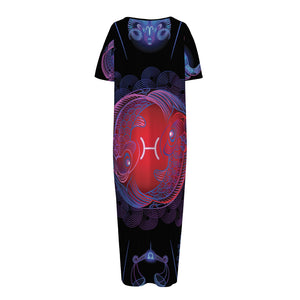 Pisces And Astrological Signs Print Short Sleeve Long Nightdress