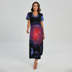 Pisces And Astrological Signs Print Short Sleeve Maxi Dress