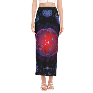 Pisces And Astrological Signs Print Side Slit Maxi Skirt