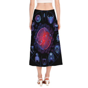 Pisces And Astrological Signs Print Side Slit Midi Skirt