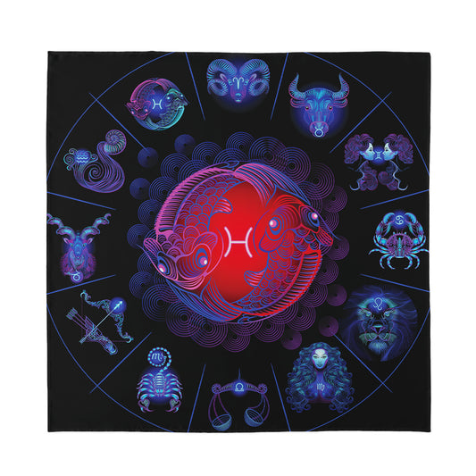 Pisces And Astrological Signs Print Silk Bandana