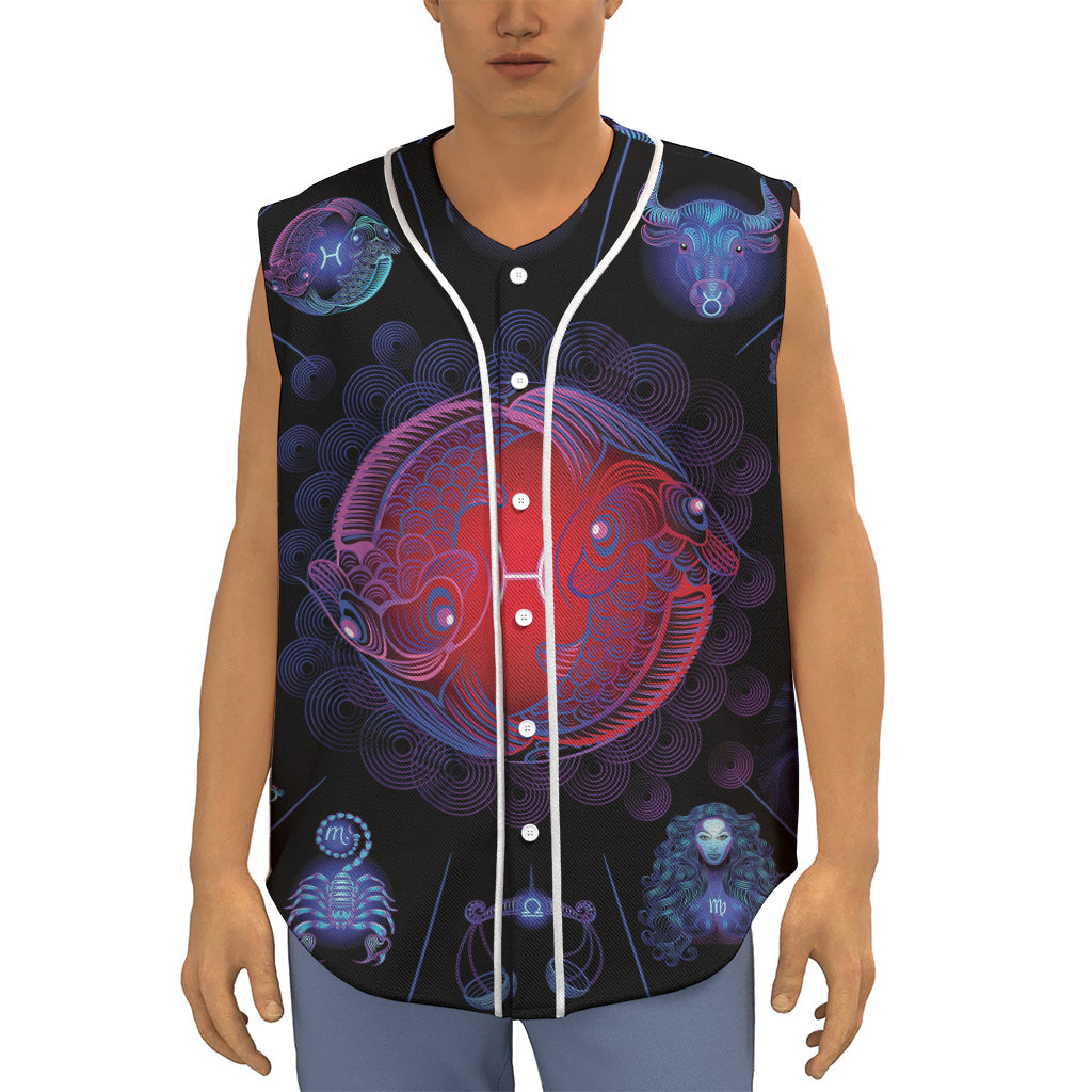 Pisces And Astrological Signs Print Sleeveless Baseball Jersey