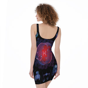 Pisces And Astrological Signs Print Sleeveless Bodycon Dress