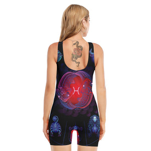 Pisces And Astrological Signs Print Sleeveless One Piece Swimsuit