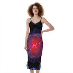 Pisces And Astrological Signs Print Slim Fit Midi Cami Dress