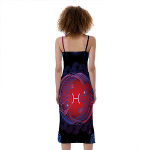 Pisces And Astrological Signs Print Slim Fit Midi Cami Dress