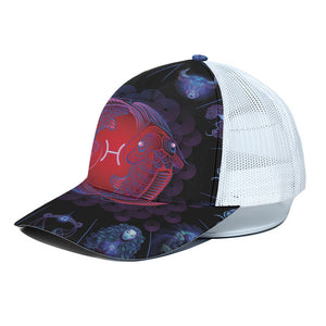 Pisces And Astrological Signs Print White Mesh Trucker Cap