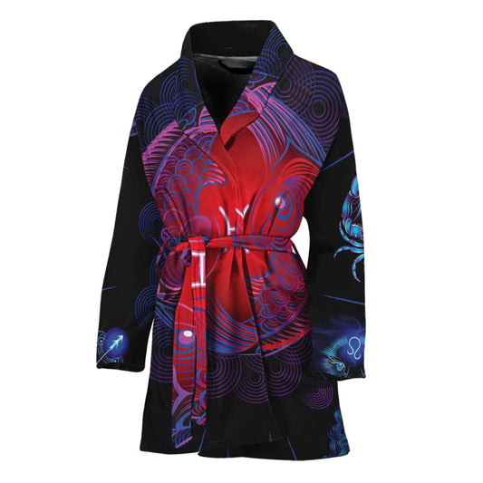 Pisces And Astrological Signs Print Women's Bathrobe