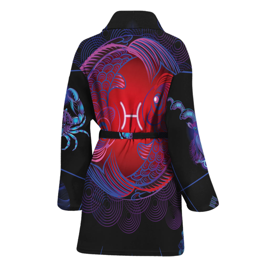 Pisces And Astrological Signs Print Women's Bathrobe
