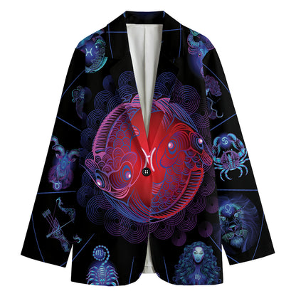 Pisces And Astrological Signs Print Women's Cotton Blazer