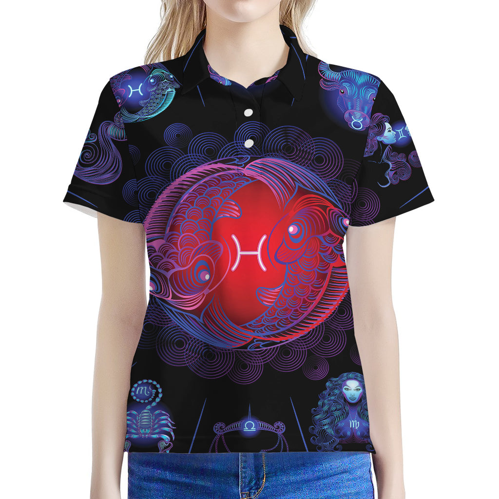 Pisces And Astrological Signs Print Women's Polo Shirt