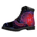 Pisces And Astrological Signs Print Padded Collar Lace Up Boots