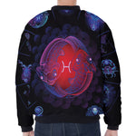 Pisces And Astrological Signs Print Zip Sleeve Bomber Jacket