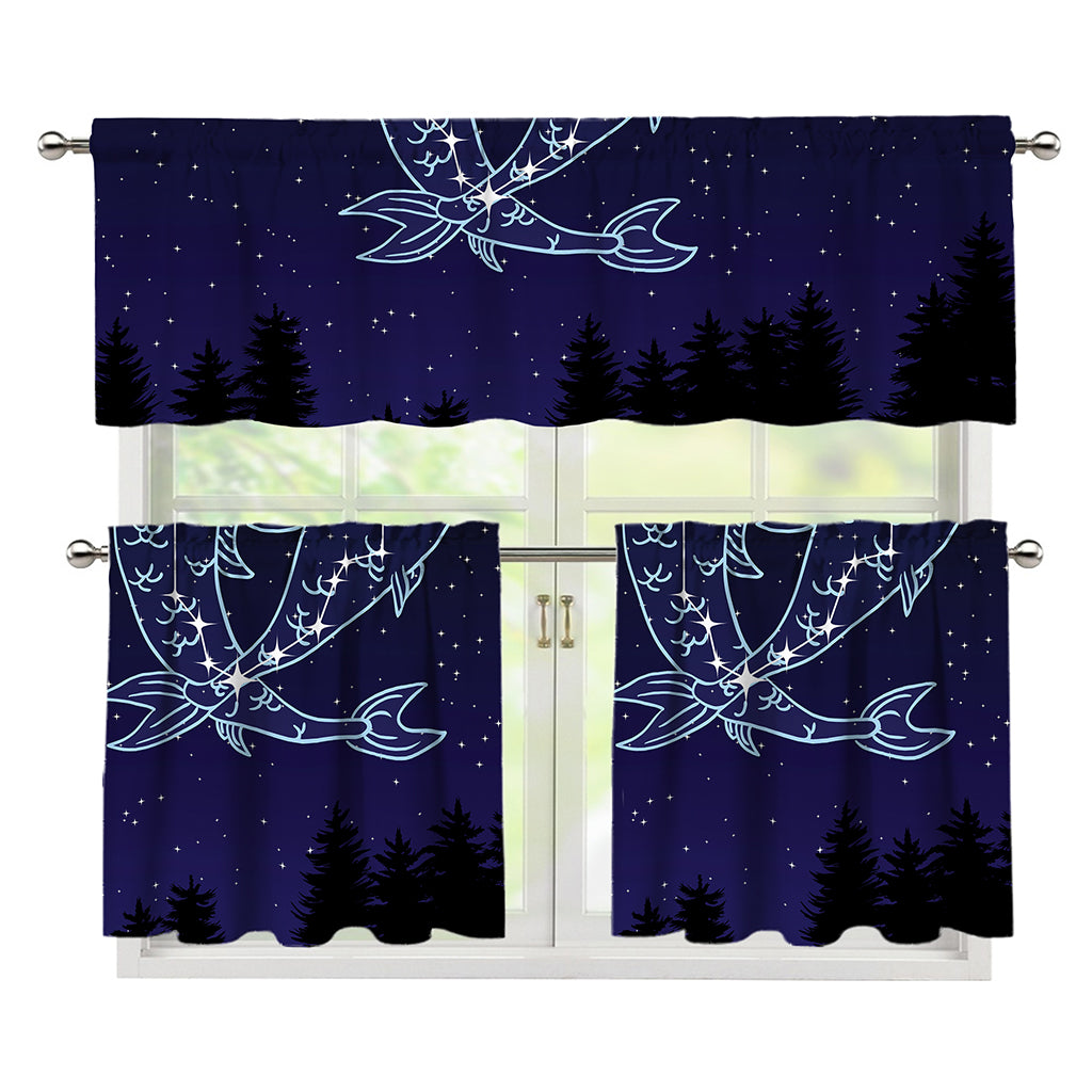 Pisces Constellation Print 3 Piece Kitchen Curtains