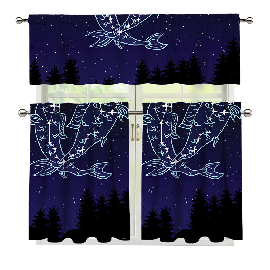 Pisces Constellation Print 3 Piece Kitchen Curtains
