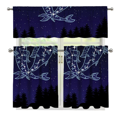 Pisces Constellation Print 3 Piece Kitchen Curtains