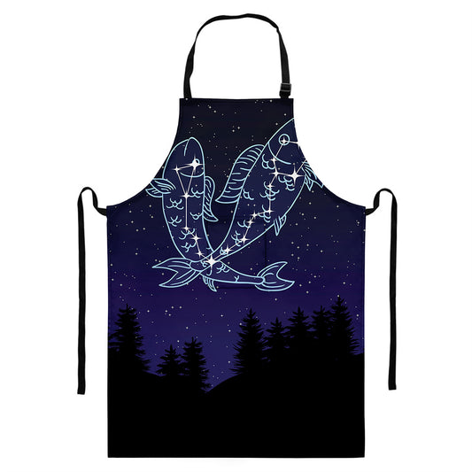 Pisces Constellation Print Bib Apron With Pocket