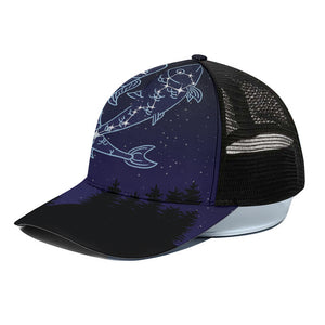 Pisces Constellation Print Black Mesh Trucker Cap