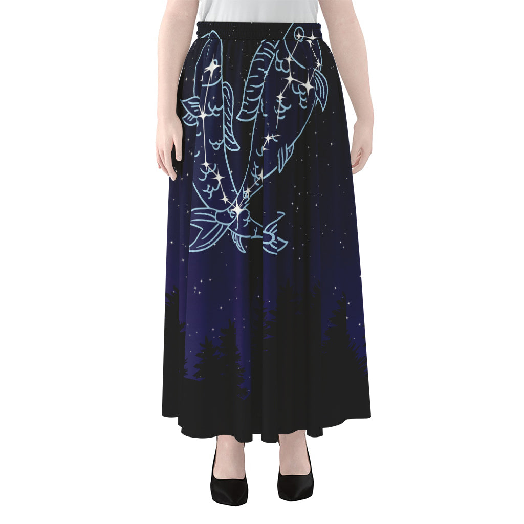 Pisces Constellation Print Chiffon Maxi Skirt