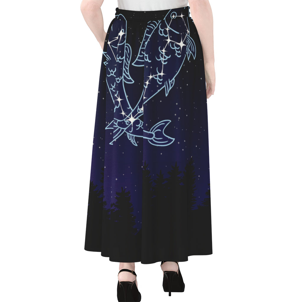 Pisces Constellation Print Chiffon Maxi Skirt