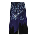 Pisces Constellation Print Cotton Front Slit Maxi Skirt