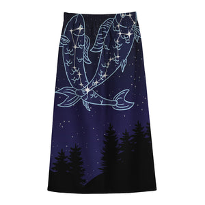 Pisces Constellation Print Cotton Front Slit Maxi Skirt