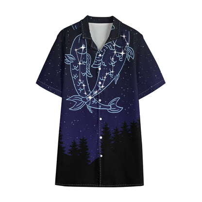 Pisces Constellation Print Cotton Hawaiian Shirt