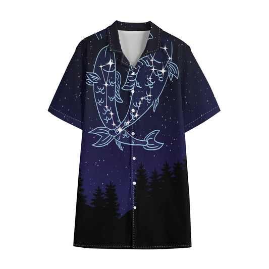 Pisces Constellation Print Cotton Hawaiian Shirt