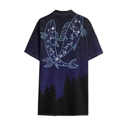 Pisces Constellation Print Cotton Hawaiian Shirt
