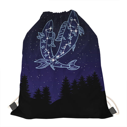 Pisces Constellation Print Drawstring Bag