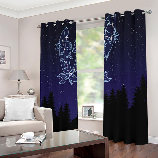 Pisces Constellation Print Extra Wide Grommet Curtains