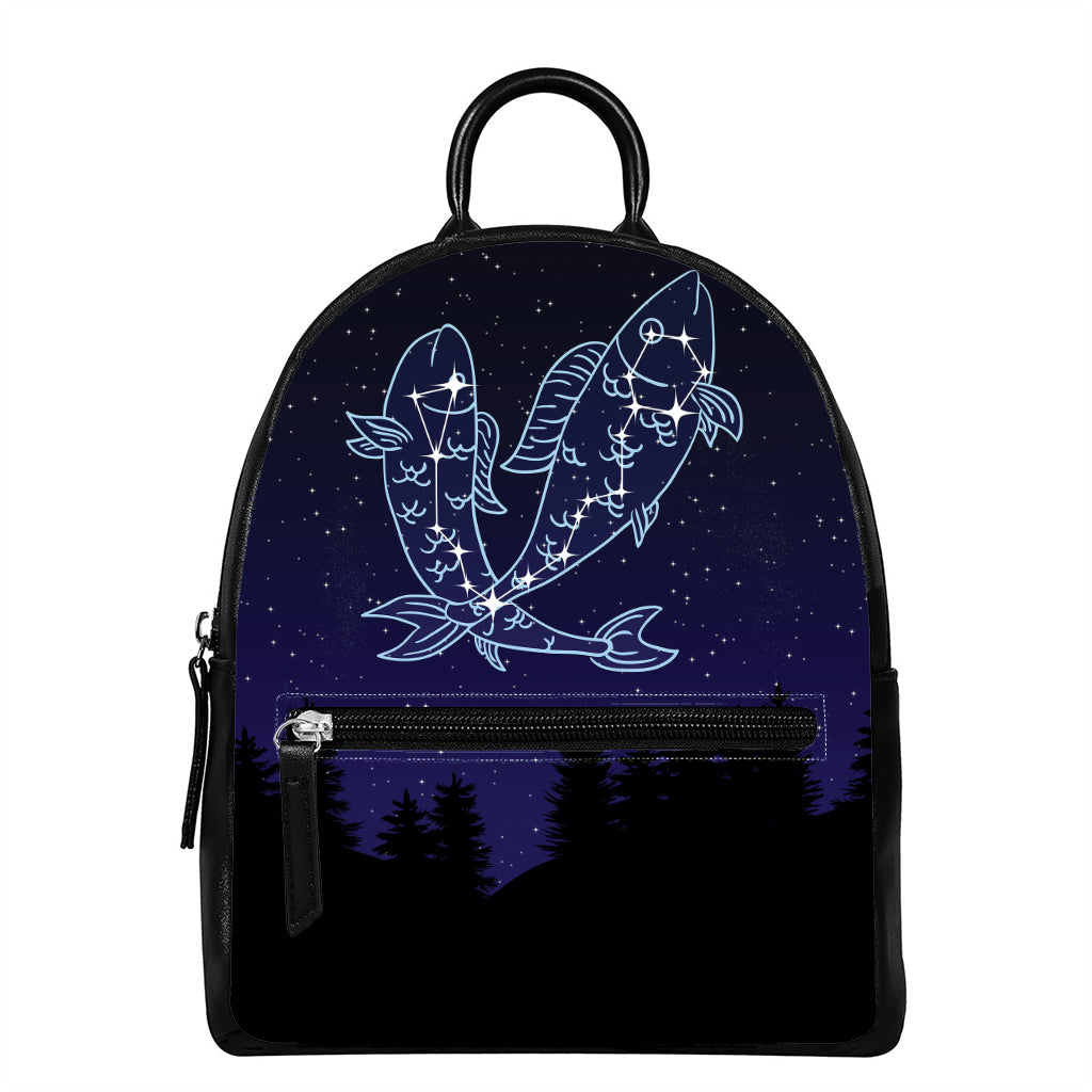 Pisces Constellation Print Leather Backpack